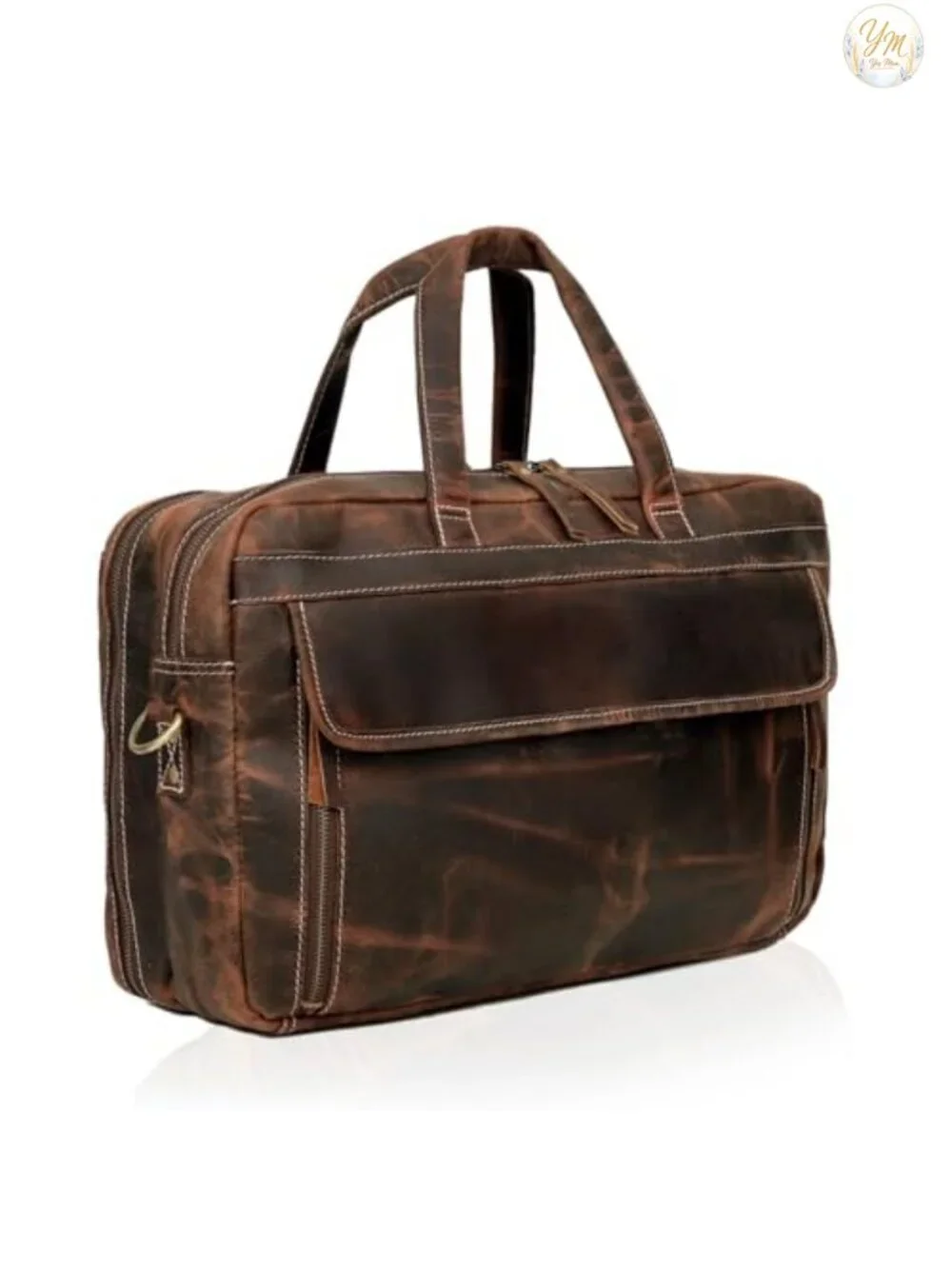 Full Grain Italian Leather Laptop Briefcase Handcrafted Multiple Compartments